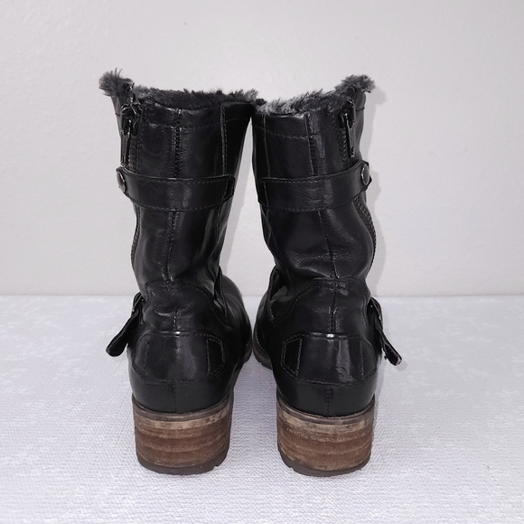 CLARKS Majorca Sun Moto Boots Black Leather Faux Fur Lined US 10 - Picture 6 of 9